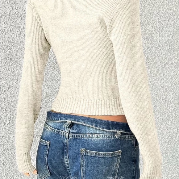 Cream Ribbed Knit Sweater - Picture 3 of 9